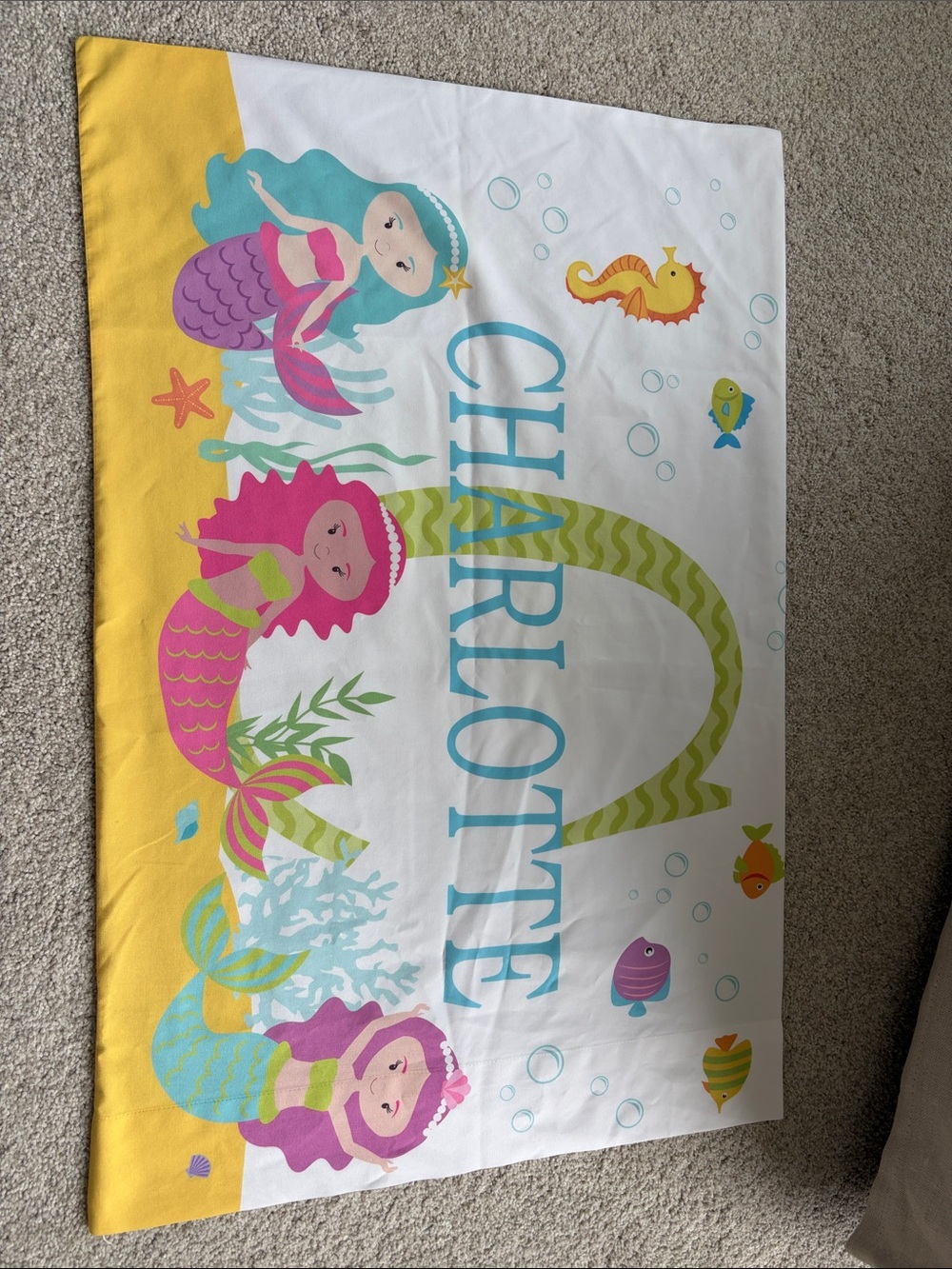 Personalized Mermaid pillowcase - Charlotte (White, Yellow, Pink, Aqua)